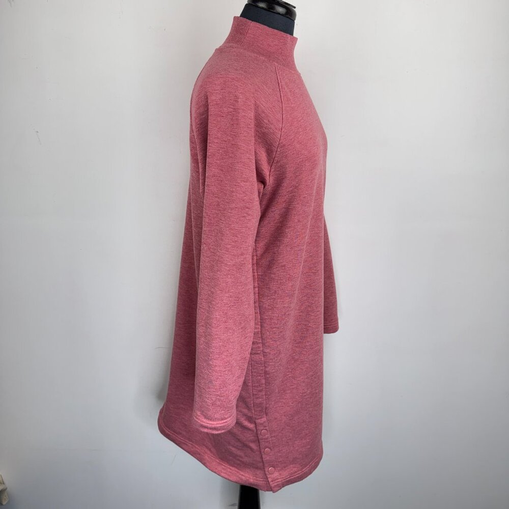 Hyba Reitmans Pink Mock Neck Sweatshirt Dress L Heathered Tunic Snap Cuff Fleece - Picture 2 of 9